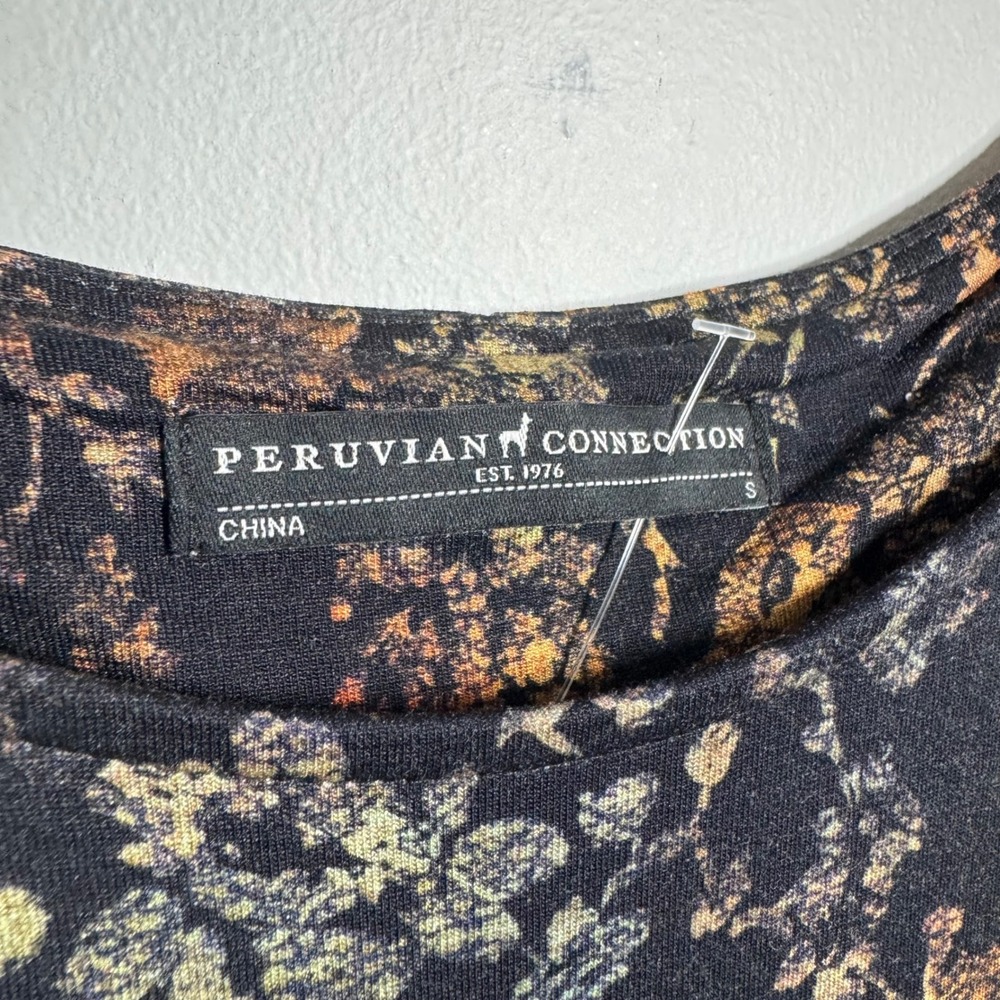 Peruvian Connection Floral Jersey Midi Dress Black Orange Botanical Sleeveless S - Picture 8 of 8